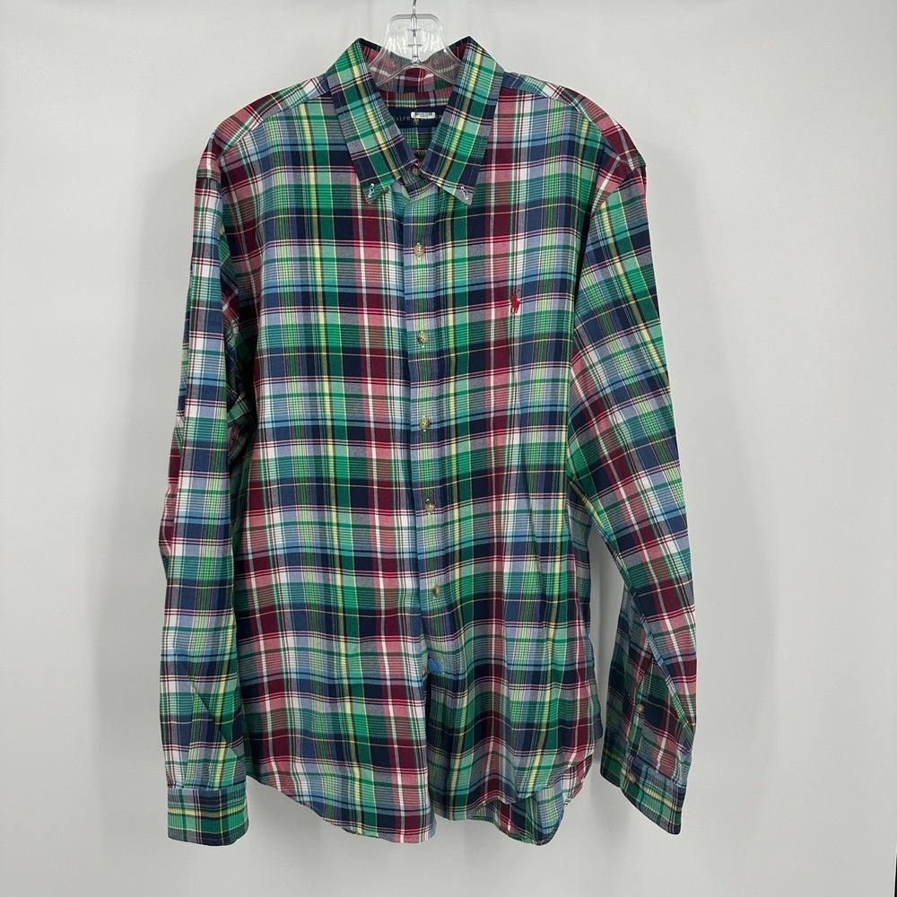 Ralph Lauren Mens Preppy Madras Plaid Shirt Size XL Ivy League Heritage Hamptons